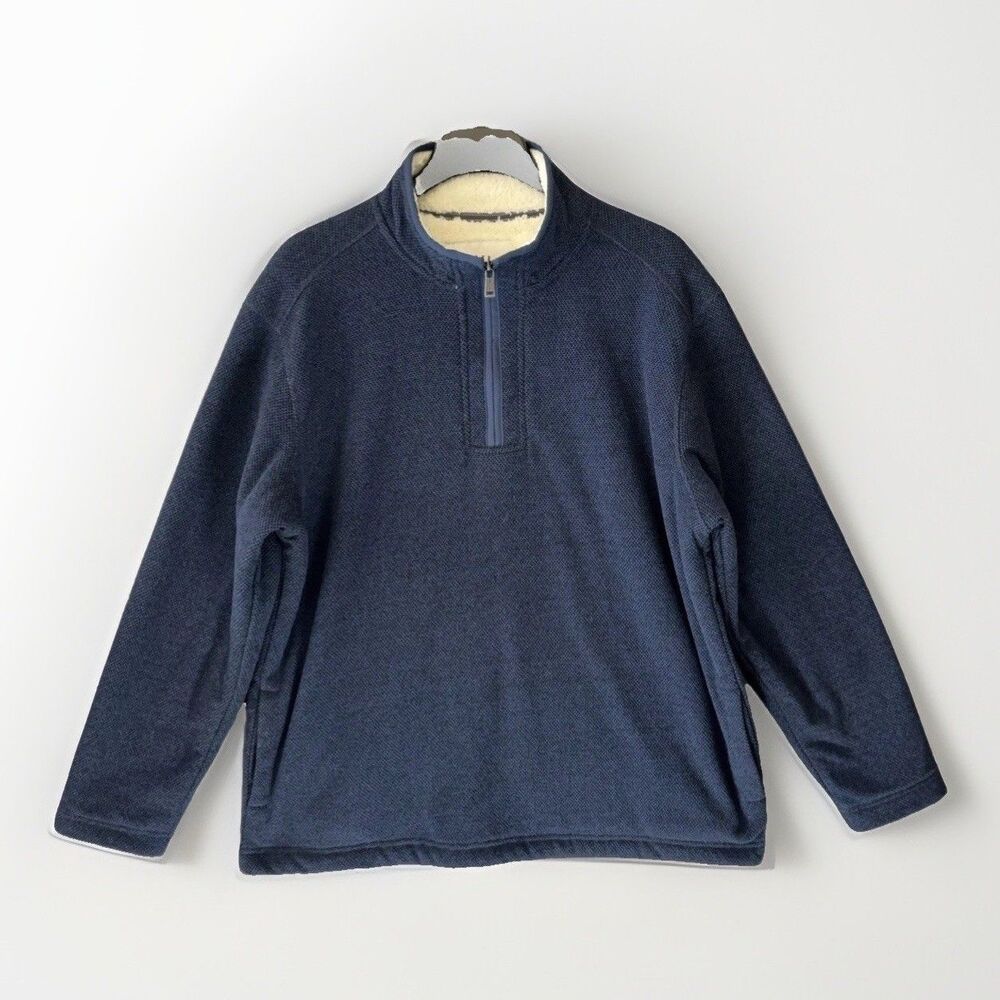 Orvis Fleece Pullover 1/4 Zip Sherpa Lined Jacket Sweater Heather Blue Men's XL